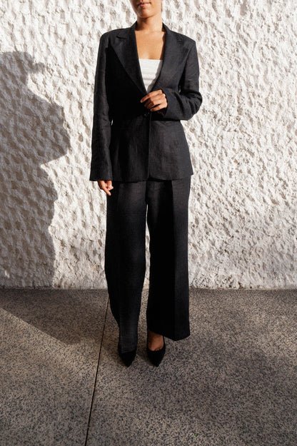 womens hemp linen blazer black buttoned